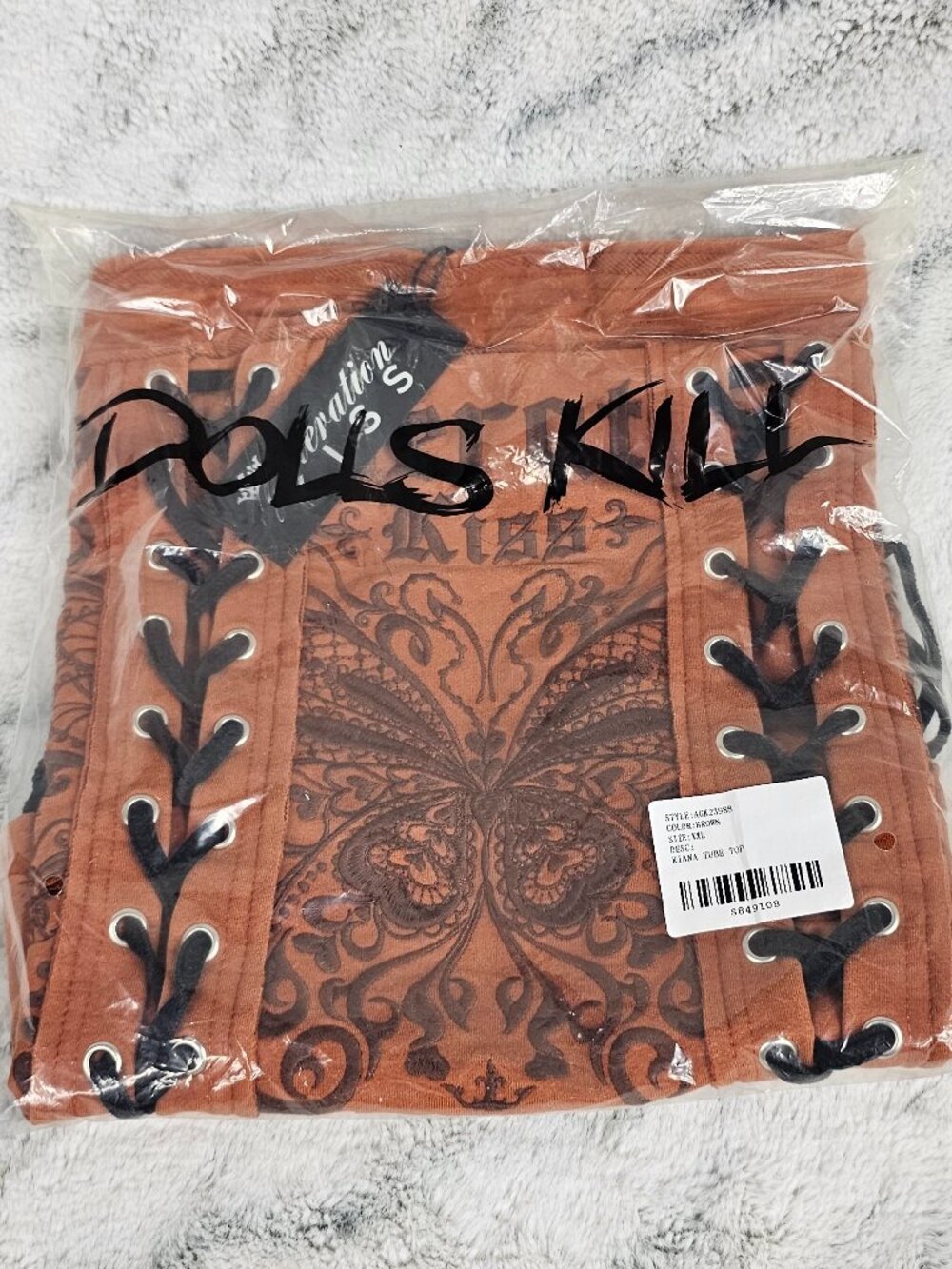 Generation Kiss XXL Tube Top Orange Brown Black Lace-Up Corset Detail Embroidery